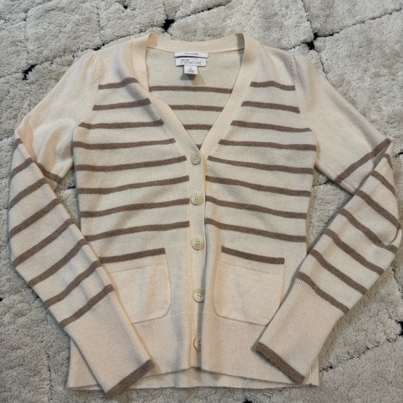 Nordstrom Sweaters - Nordstrom 100% Cashmere Striped Cream and Brown Cardigan